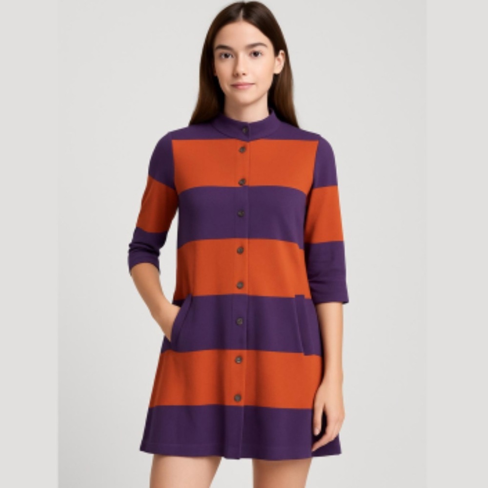 Marimekko Stand Collar Striped Button Front Tunic Size XS